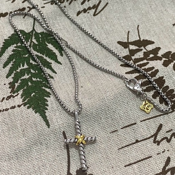 David Yurman Jewelry - David Yurman Silver and Gold Cross Necklace